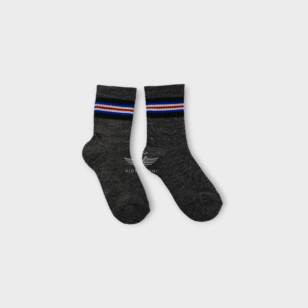 CUSHION SOCKS GREY/R W GREEN STRP MDIS