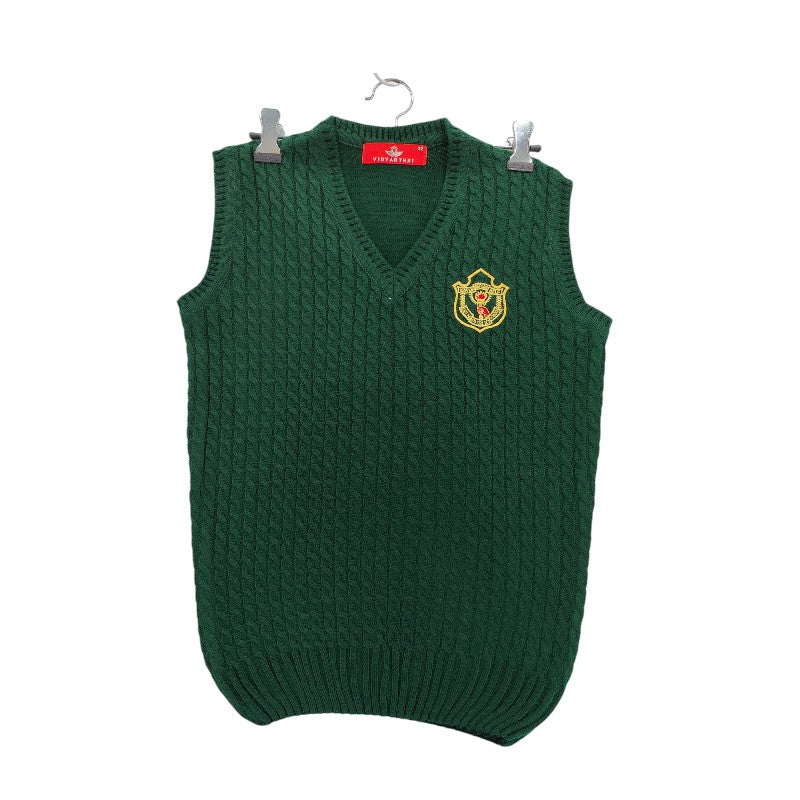 SLEEVELESS DARK GREEN V NECK DPS INP (WITH JACQUARD STRIPES)