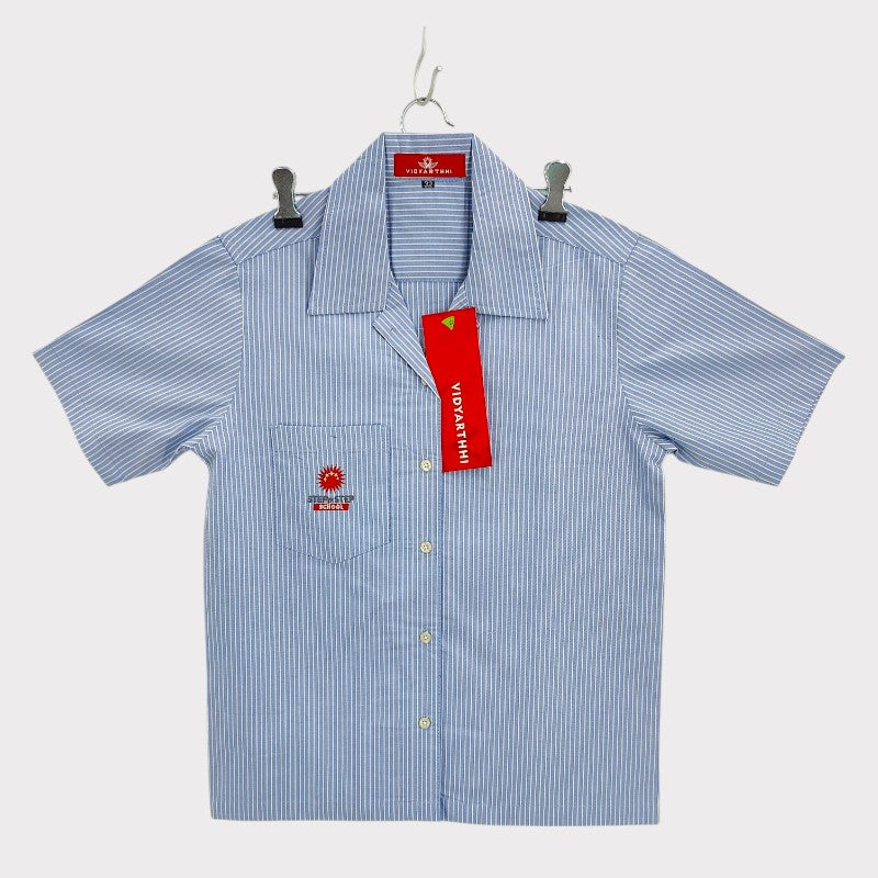 SHIRT H/S GIRLS BLUE/WHITE PIN STRIPES STEP BY STEP OXFORD P/C 65/35