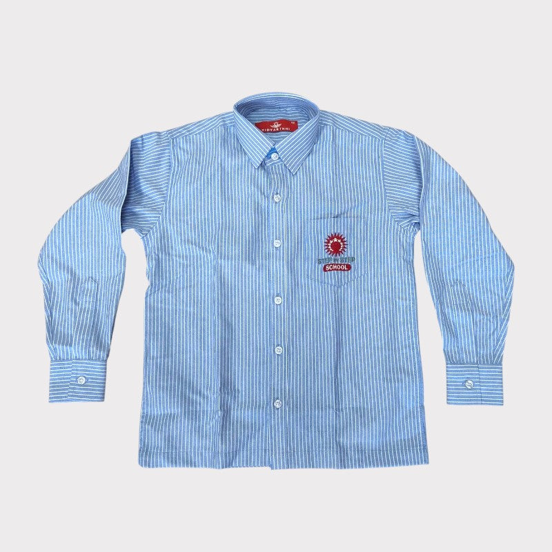 SHIRT F/S BOYS BLUE/WHITE PIN STRIPES STEP BY STEP OXFORD P/C 65/35