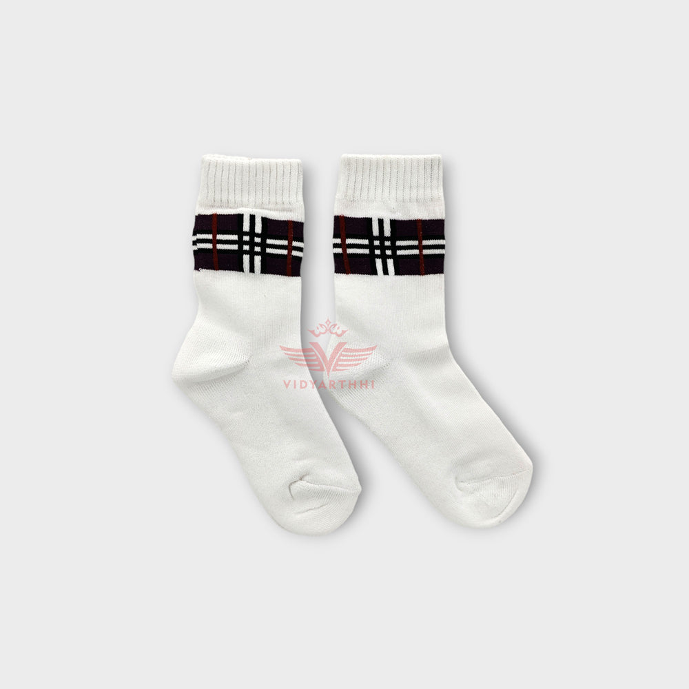 CUSHION SOCKS (PREP) WHT/MOVE BLK CHK MDIS  LYCRA COTTON