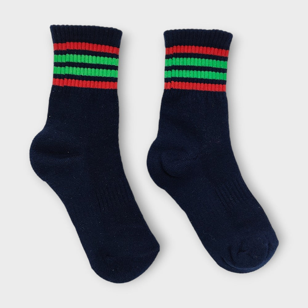 CUSHION SOCKS JR BLUE/RED/GREEN (GR-NUR & PREP) DPS RNE COTTON LYCRA