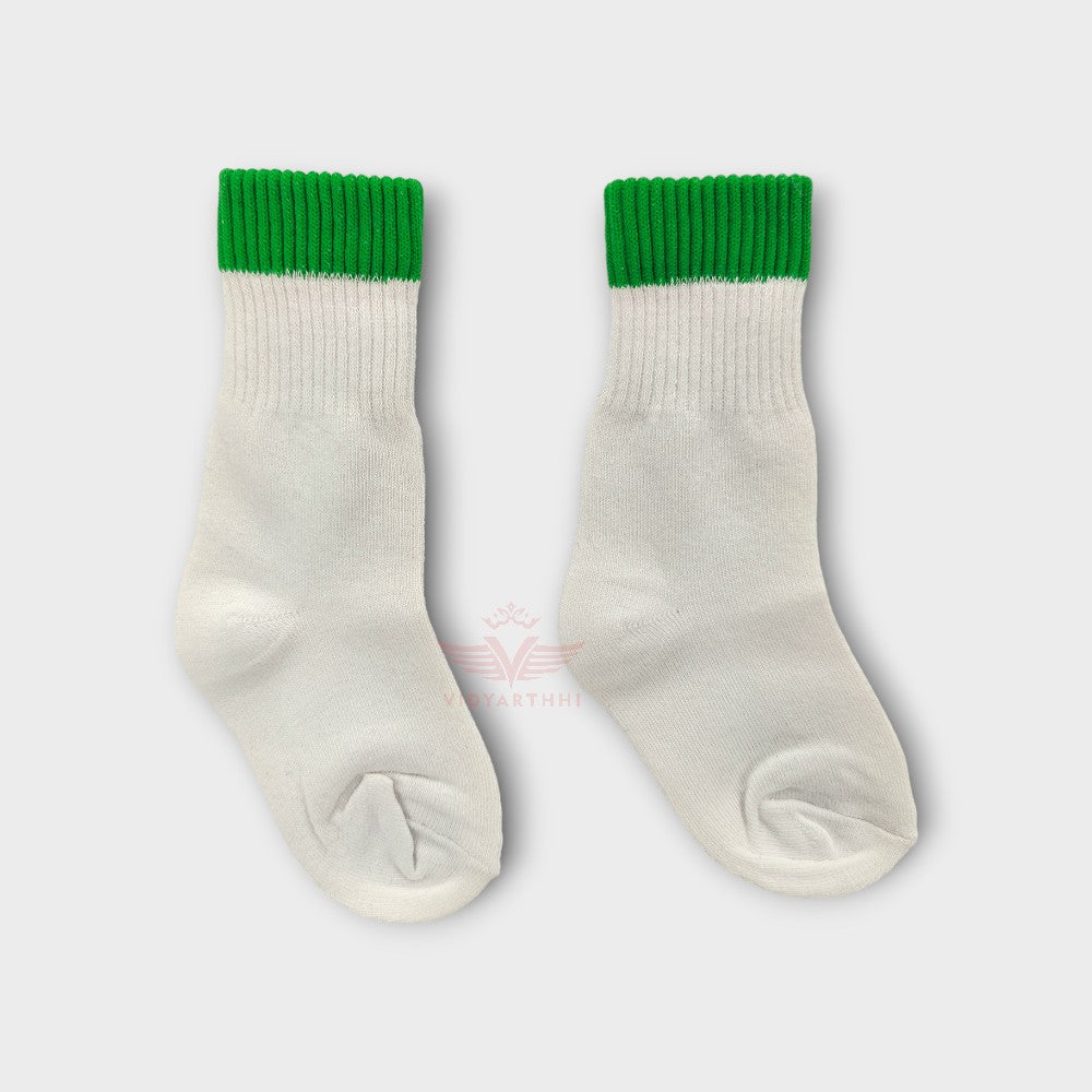 SPORTS SOCKS WHITE/GREEN GAURS INTERNATIONAL COTTON LYCRA