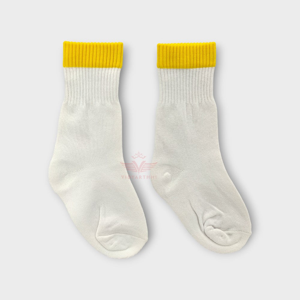 SPORTS SOCKS WHITE/YELLOW GAURS INTERNATIONAL COTTON LYCRA