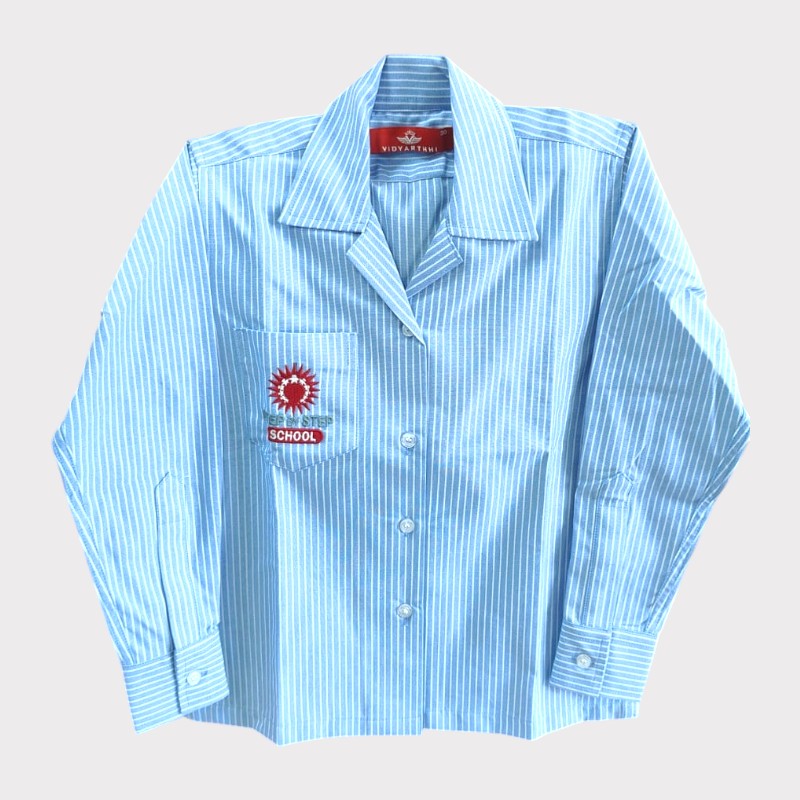 SHIRT F/S GIRLS BLUE/WHITE PIN STRIPES STEP BY STEP OXFORD P/C 65/35